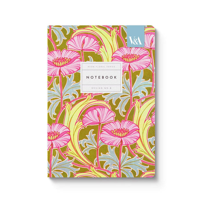 Neon Floral Pink Poppies Premium Paperback Notebook