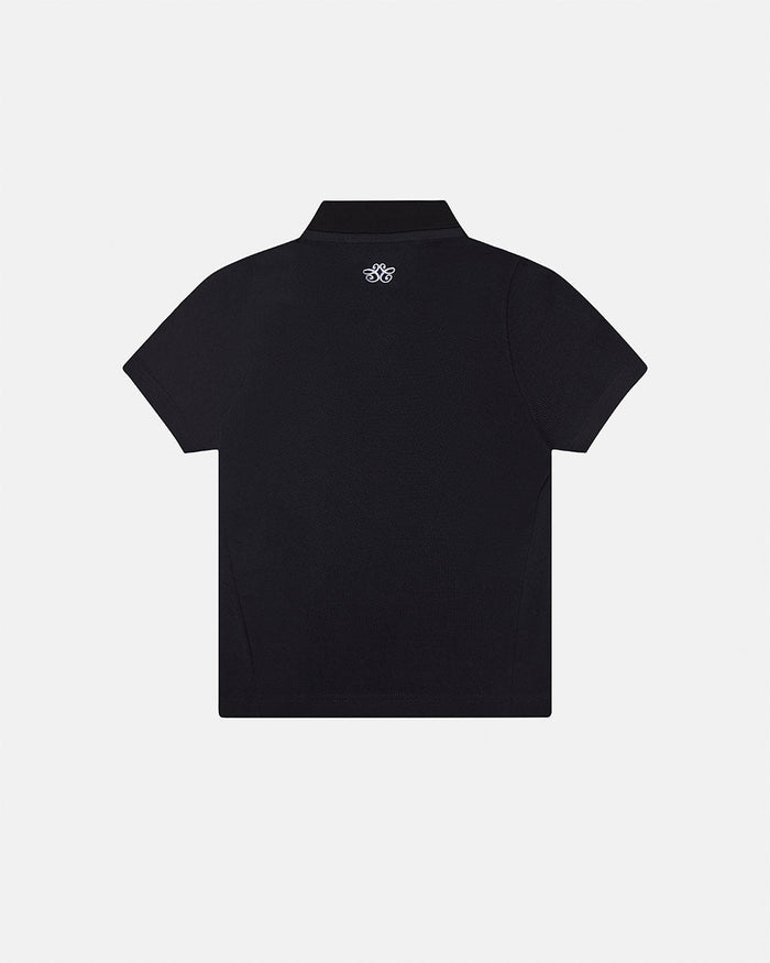 NIA SET POLO BLACK - black graphic print polo shirt, back view - Cold Culture
