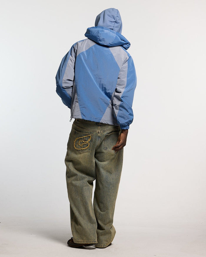 NOT FORMAL JACKET BLUE - blue colorblock hooded jacket, back view on male model - Cold Culture #man