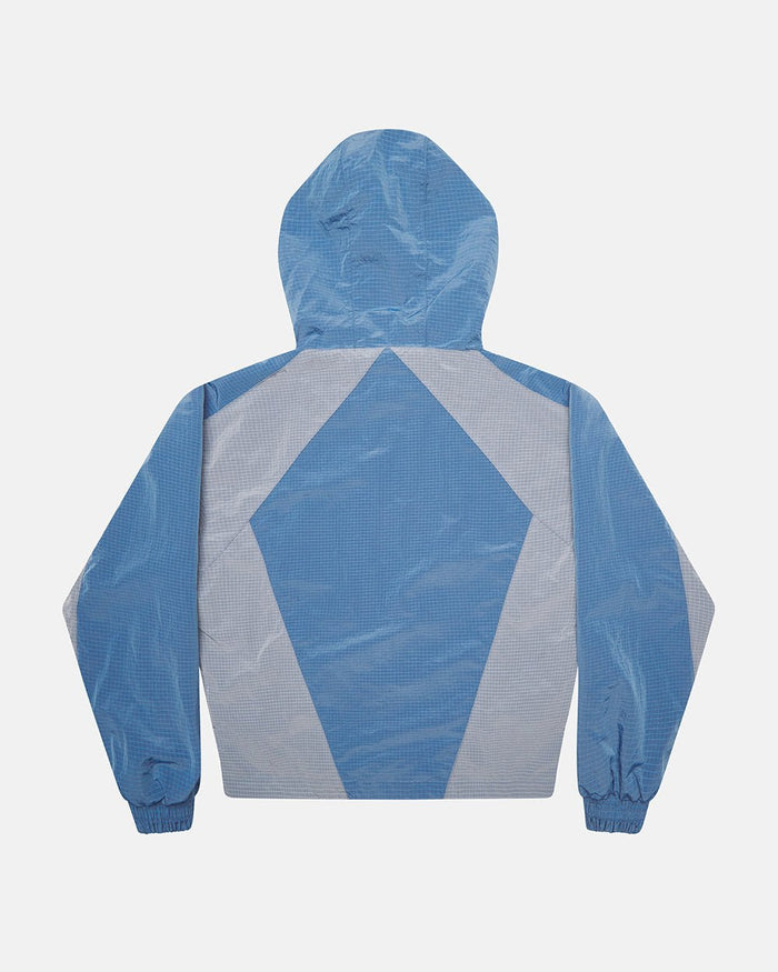 NOT FORMAL JACKET BLUE - blue colorblock hooded jacket, back view - Cold Culture