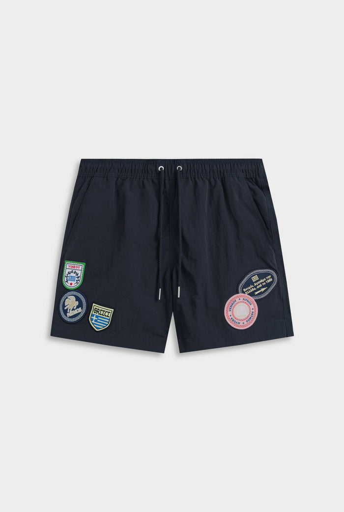 Venroy Nylon Solid Swim Short - Navy/Travel Patch