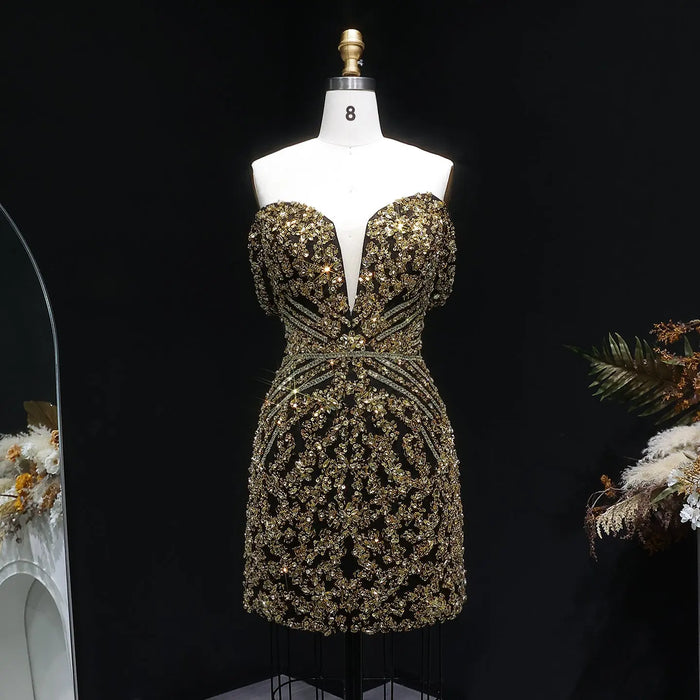 Off the Shoulder Gold Sequin Embellished Black Mini Party Homecoming Dress RM131 Sheer Fairy