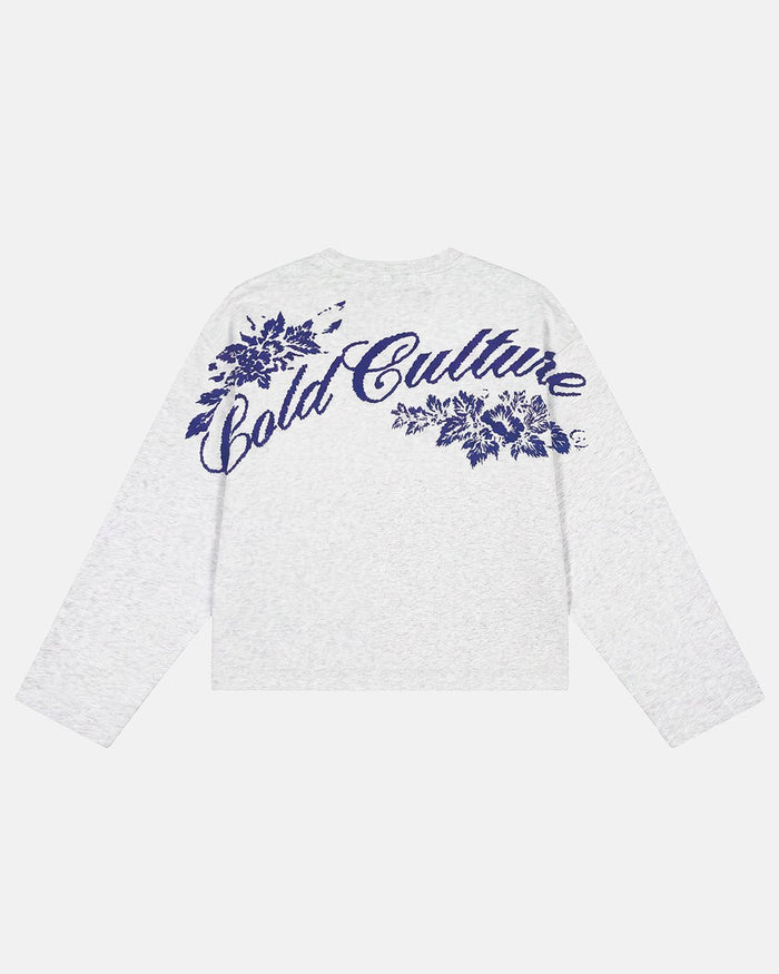 OLD SOUL LONGSLEEVE HEATHER GREY - heather grey graphic print longsleeve tee, back view - Cold Culture