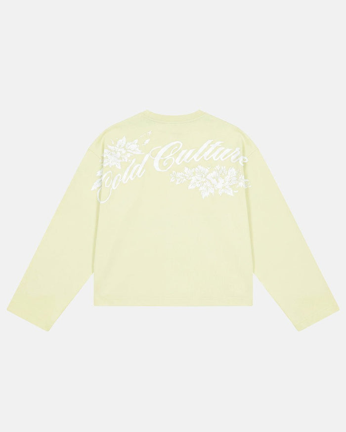 OLD SOUL LONGSLEEVE PALE YELLOW - pale yellow graphic print longsleeve tee, back view - Cold Culture