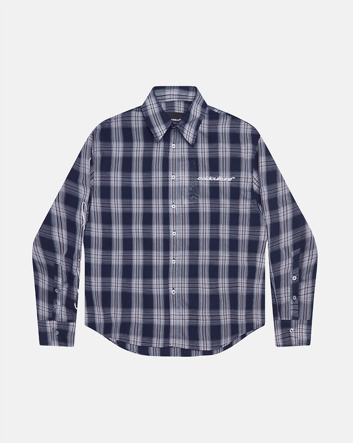 ON MY WAY LONGSLEEVE SHIRT BLUE - blue plaid long sleeve shirt, front view - Cold Culture