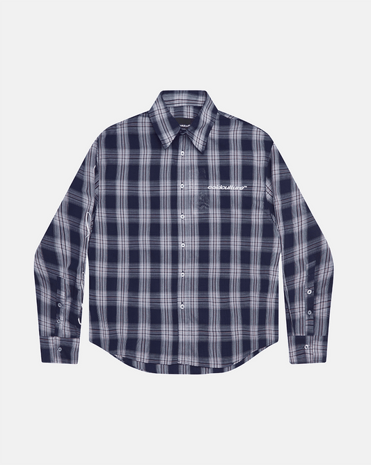 ON MY WAY LONGSLEEVE SHIRT BLUE - blue plaid long sleeve shirt, front view - Cold Culture