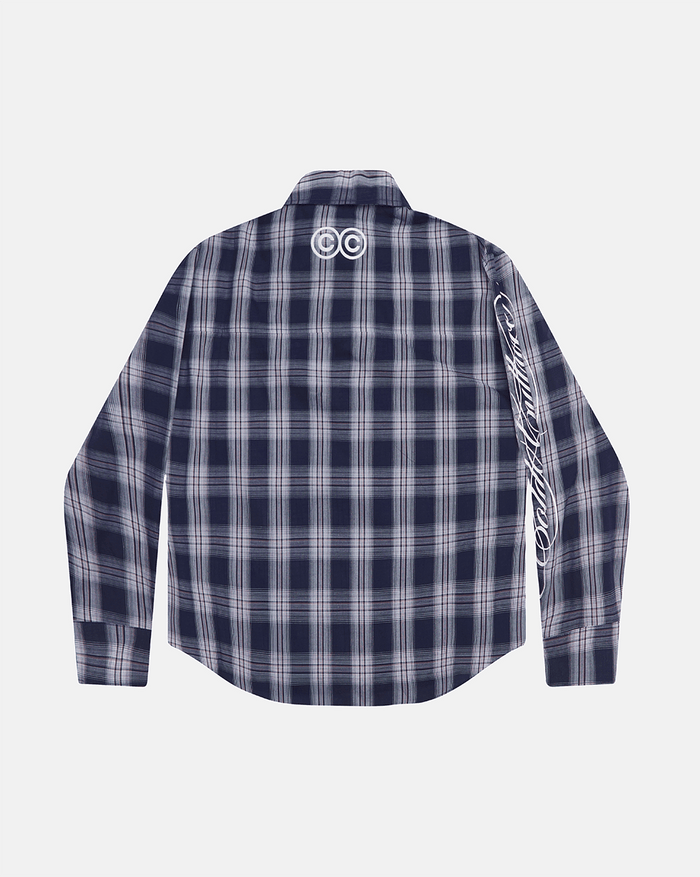 ON MY WAY LONGSLEEVE SHIRT BLUE - blue plaid long sleeve shirt, back view - Cold Culture