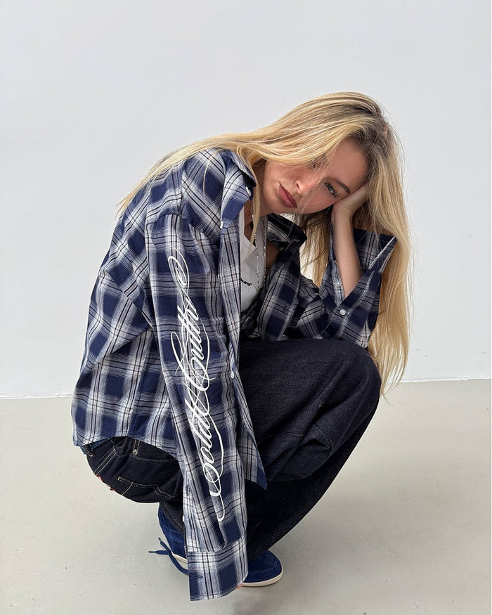 ON MY WAY LONGSLEEVE SHIRT BLUE - blue plaid long sleeve shirt, street style shot - Cold Culture