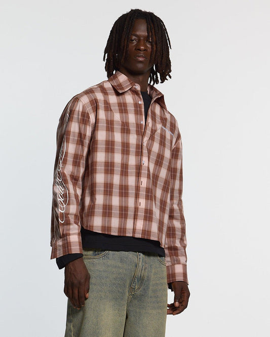 ON MY WAY LONGSLEEVE SHIRT PINK - pink plaid long sleeve shirt, front view on male model - Cold Culture #man
