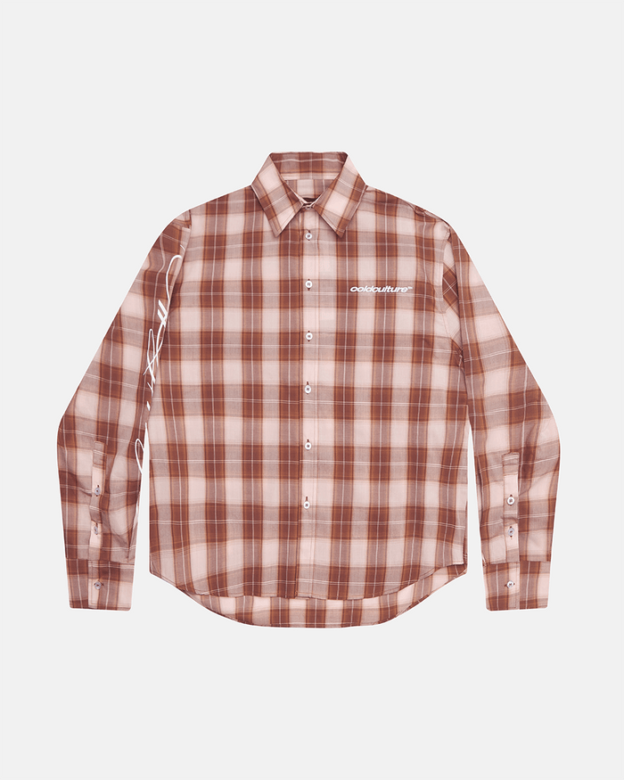 ON MY WAY LONGSLEEVE SHIRT PINK - pink plaid long sleeve shirt, front view - Cold Culture