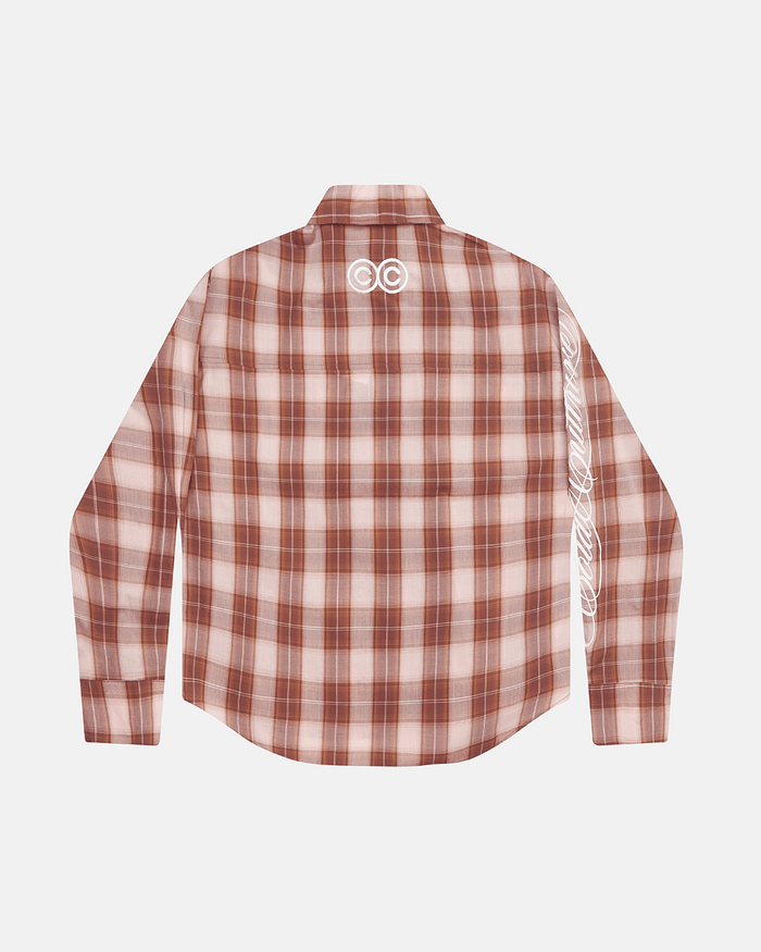 ON MY WAY LONGSLEEVE SHIRT PINK - pink plaid long sleeve shirt, back view - Cold Culture