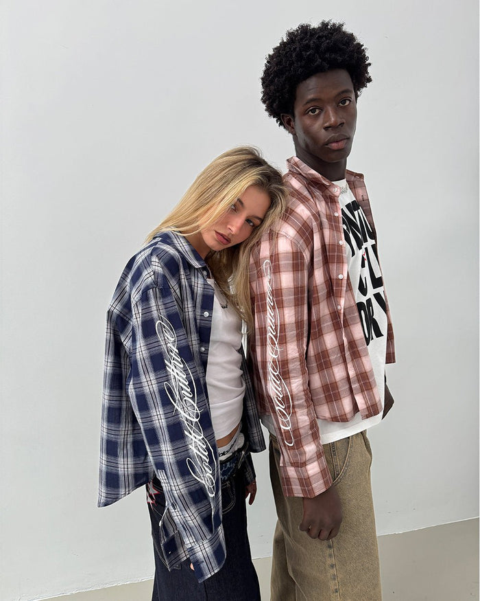 ON MY WAY LONGSLEEVE SHIRT PINK - pink plaid long sleeve shirt, street style shot - Cold Culture