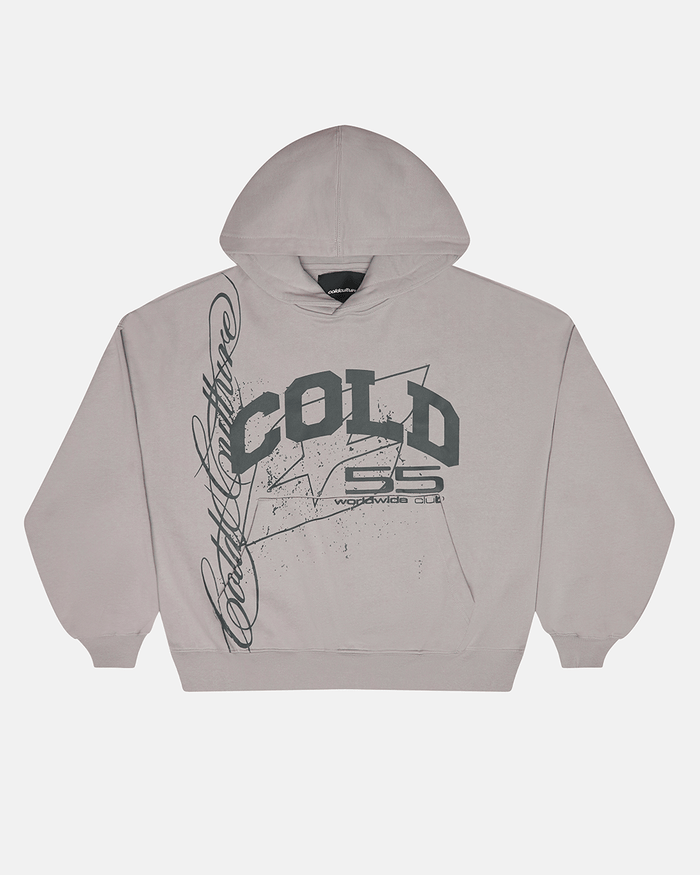 ON ROAD HOODIE GREY & GREEN - grey graphic print hoodie, front view - Cold Culture