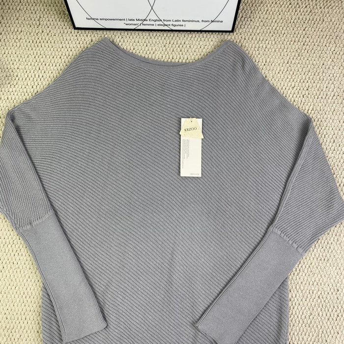 One-shoulder batwing sleeve loose knitted sweater