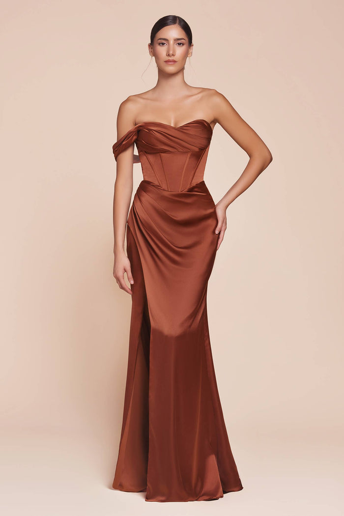 ONE SHOULDER SATIN CORSET GOWN