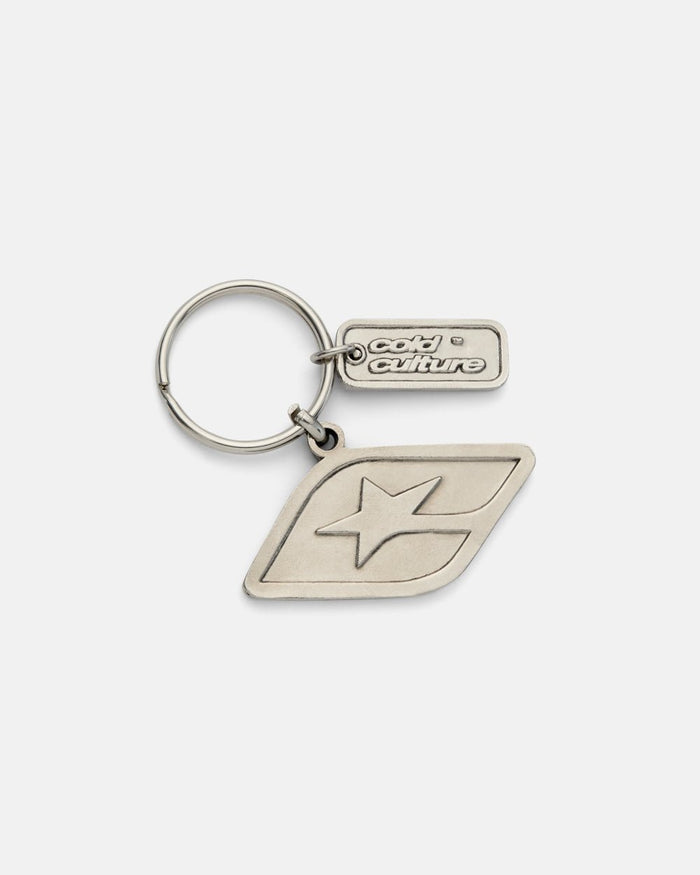 ORIGINAL KEYCHAIN SILVER - silver star logo keychain, front view - Cold Culture