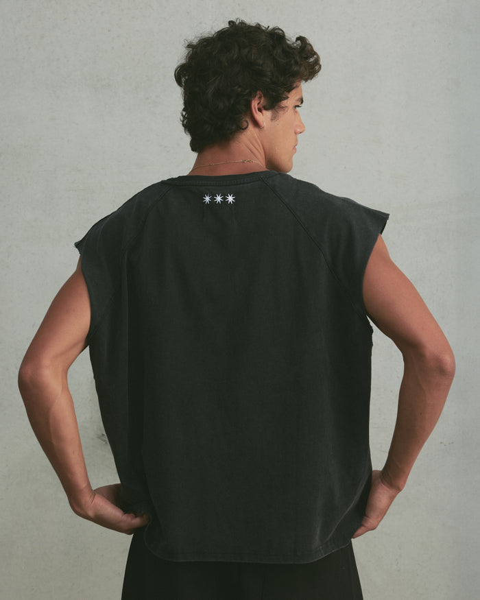 Oversized Raglan Tank | Washed Black
