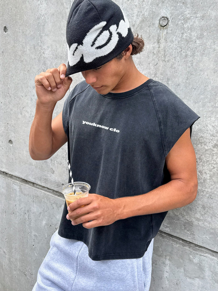 Oversized Raglan Tank | Washed Black