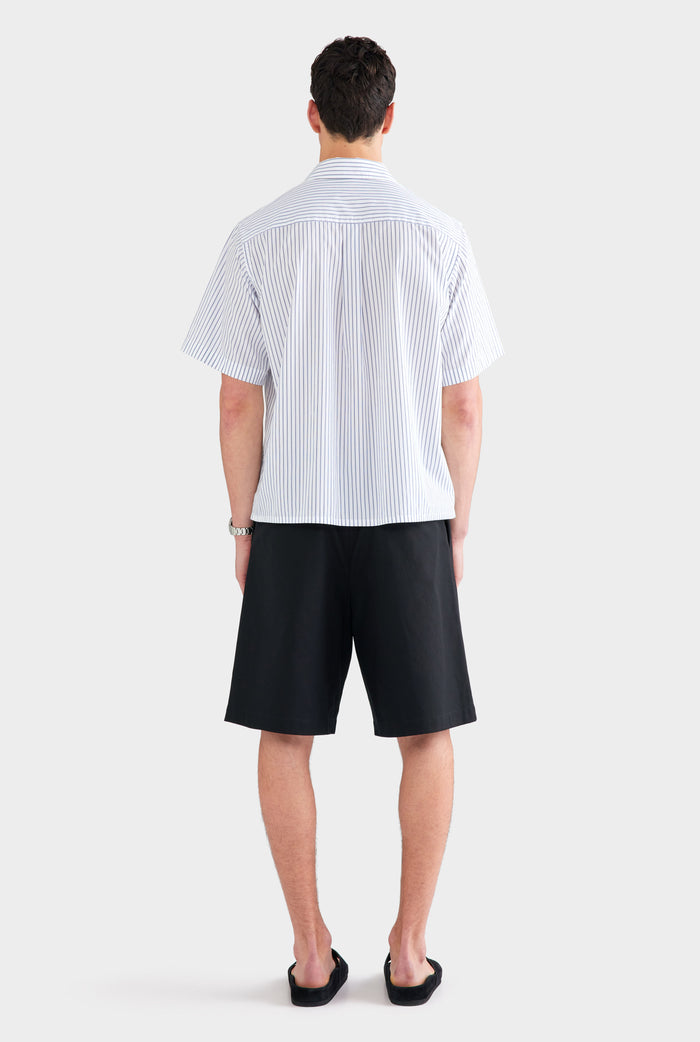 Oversized Stripe Short Sleeve Shirt - White/Navy Stripe