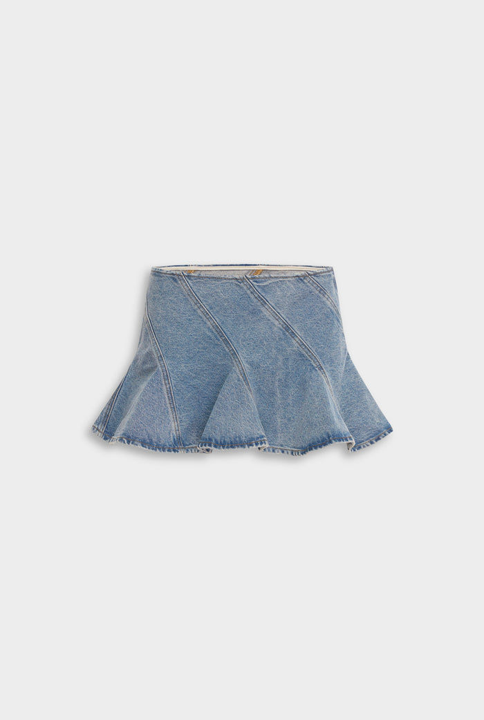 Venroy Panelled Denim Flounce Mini Skirt - Light Blue