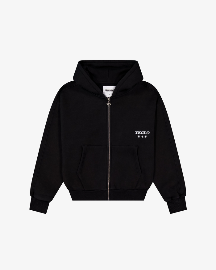 Panelled Zip Up Hoodie | Black