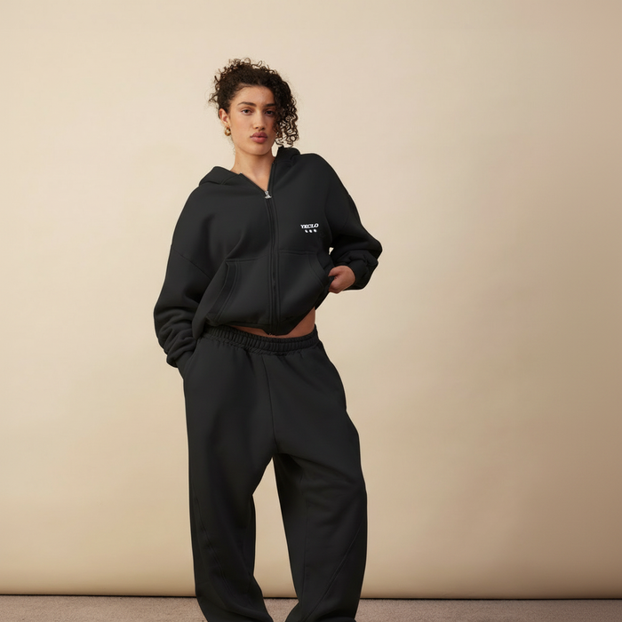 Panelled Zip Up Hoodie | Black