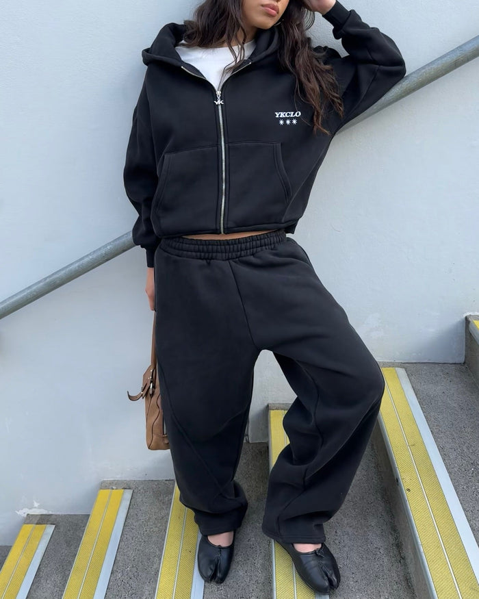 Panelled Zip Up Hoodie | Black