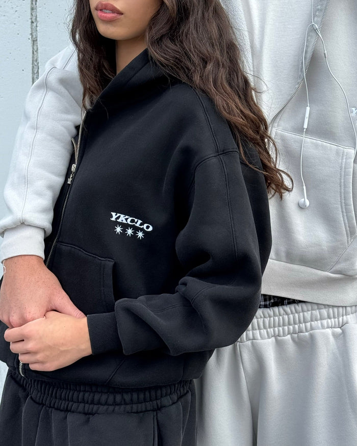 Panelled Zip Up Hoodie | Black