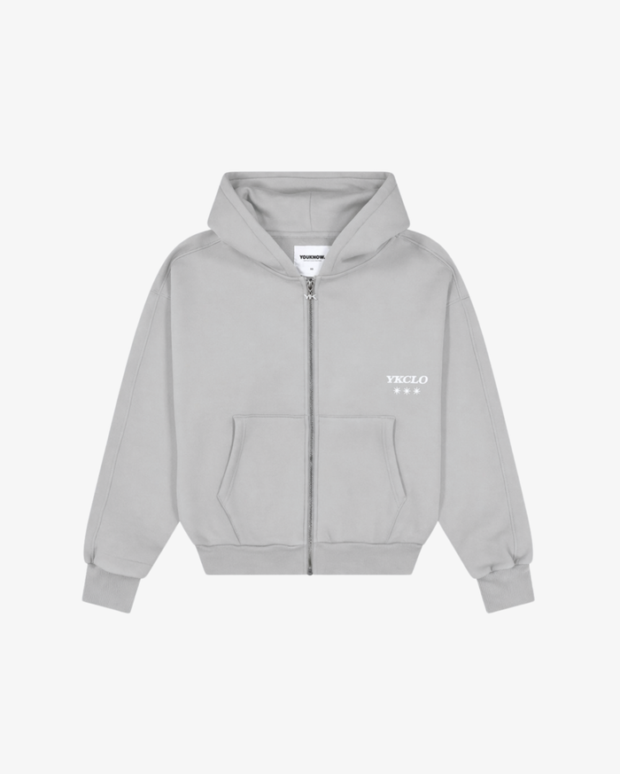 Panelled Zip Up Hoodie | Light Grey