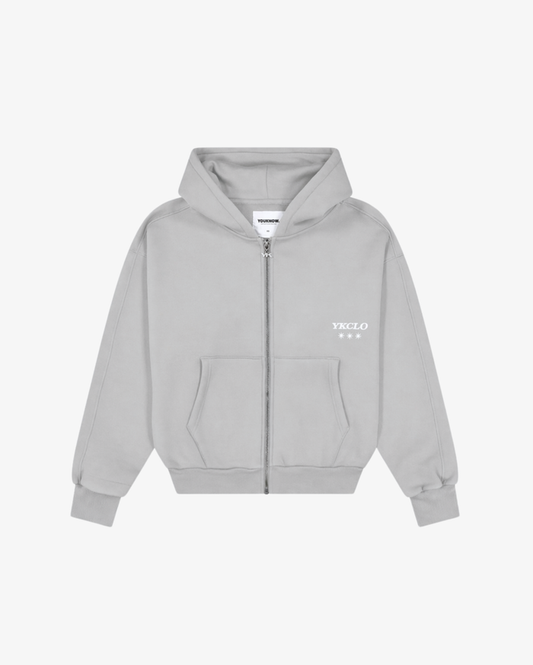 Panelled Zip Up Hoodie | Light Grey