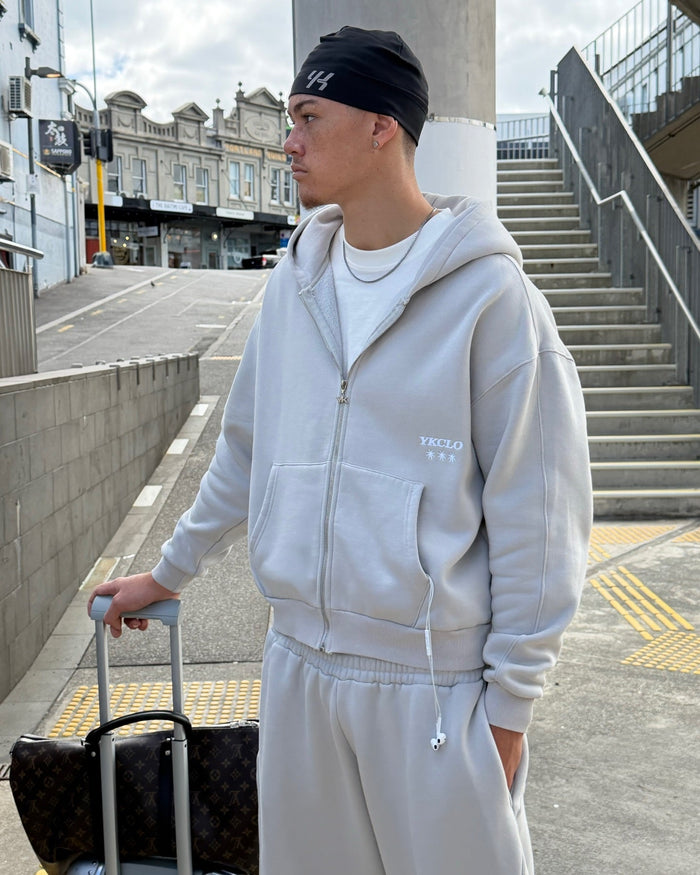 Panelled Zip Up Hoodie | Light Grey