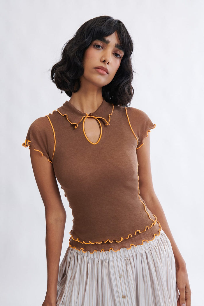 Eliza Faulkner Designs Inc. Percy Polo Top in Chocolate