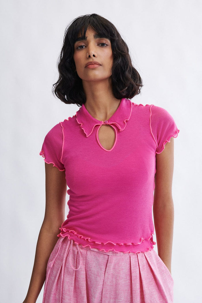 Eliza Faulkner Designs Inc. Percy Microknit Top Pink