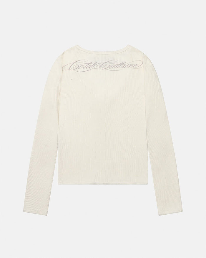 PERFECT LONGSLEEVE TOP OFF WHITE - off white longsleeve top, back view - Cold Culture