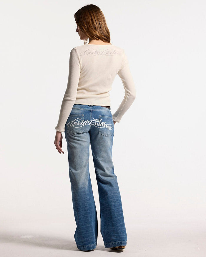 PERFECT LONGSLEEVE TOP OFF WHITE - off white longsleeve top, back view on female model - Cold Culture #woman