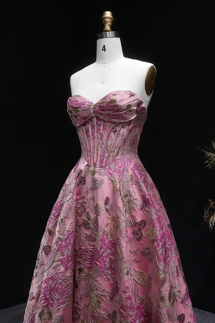 Pink Floral Strapless Ball Gown Mermaid Prom Dress SH417 Sheer Fairy