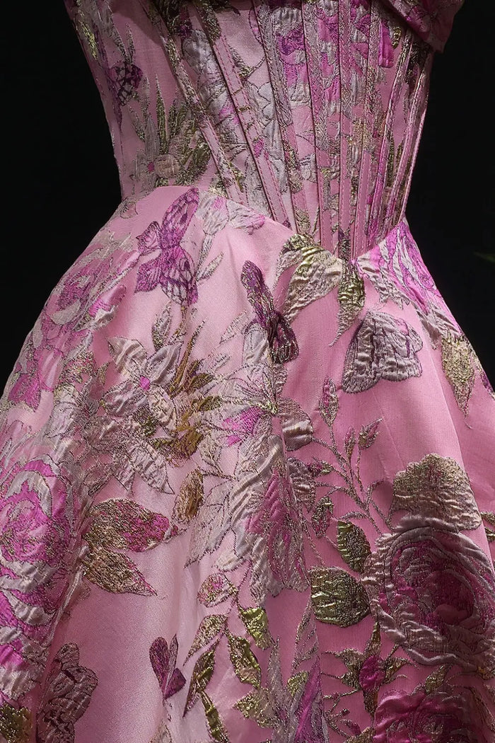 Pink Floral Strapless Ball Gown Mermaid Prom Dress SH417 Sheer Fairy