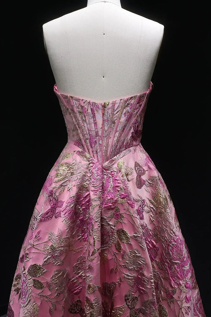Pink Floral Strapless Ball Gown Mermaid Prom Dress SH417 Sheer Fairy