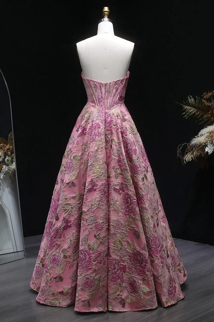 Pink Floral Strapless Ball Gown Mermaid Prom Dress SH417 Sheer Fairy
