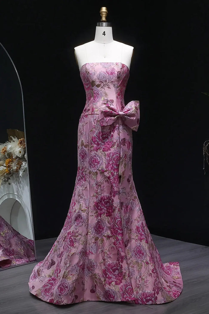 Pink Floral Strapless Sweetheart Gown Mermaid Prom Dress SH416 Sheer Fairy
