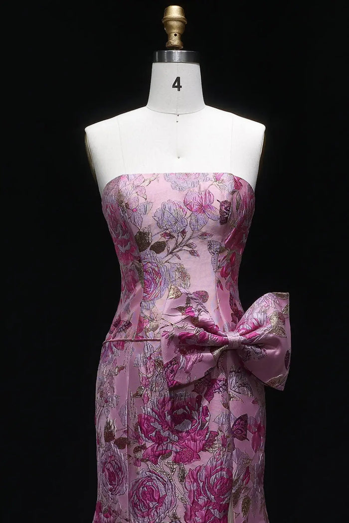 Pink Floral Strapless Sweetheart Gown Mermaid Prom Dress SH416 Sheer Fairy