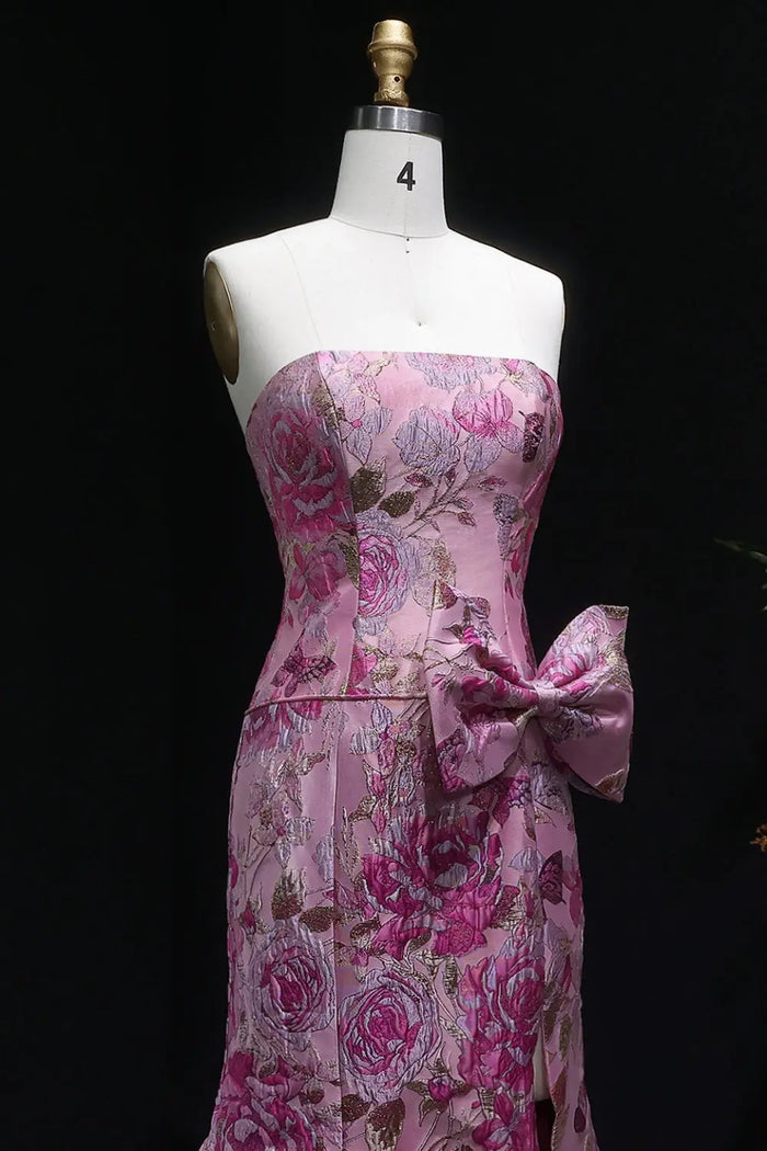 Pink Floral Strapless Sweetheart Gown Mermaid Prom Dress SH416 Sheer Fairy