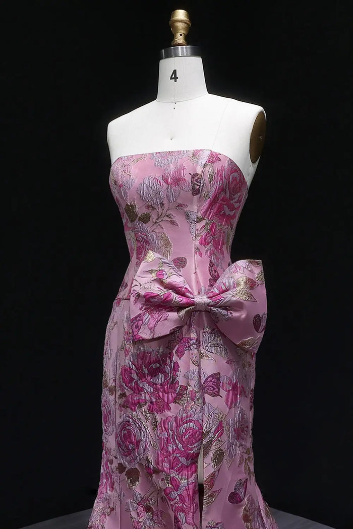 Pink Floral Strapless Sweetheart Gown Mermaid Prom Dress SH416 Sheer Fairy
