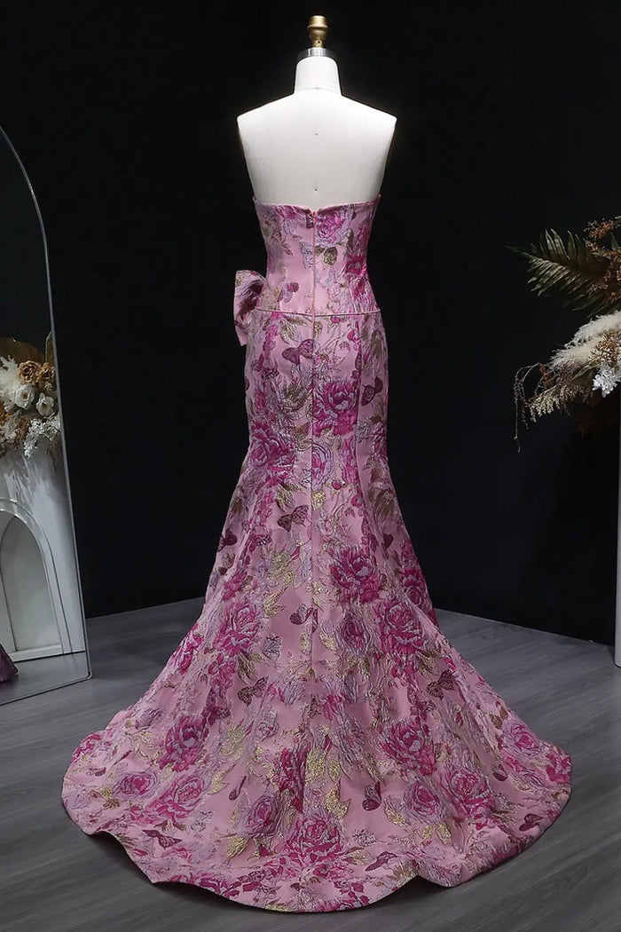 Pink Floral Strapless Sweetheart Gown Mermaid Prom Dress SH416 Sheer Fairy