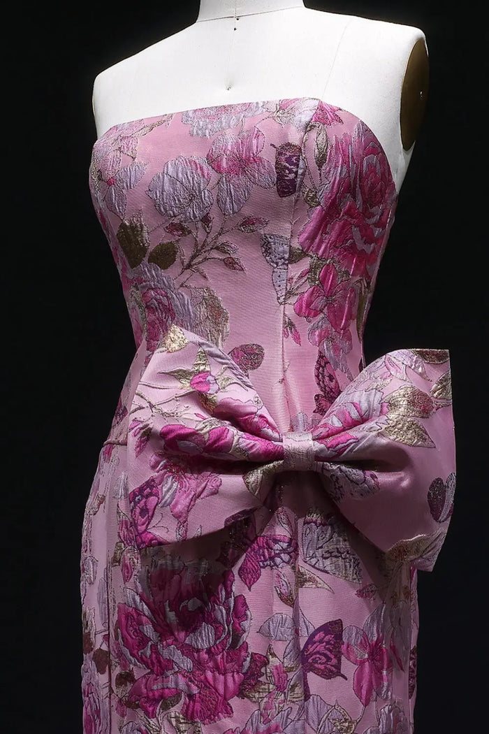 Pink Floral Strapless Sweetheart Gown Mermaid Prom Dress SH416 Sheer Fairy