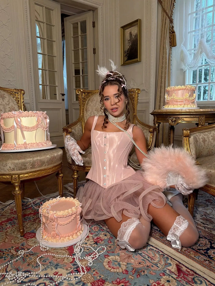 Pink Square Neck Corset Mini Homecoming Dress with 3D Ruffle Tulle RM204 Sheer Fairy