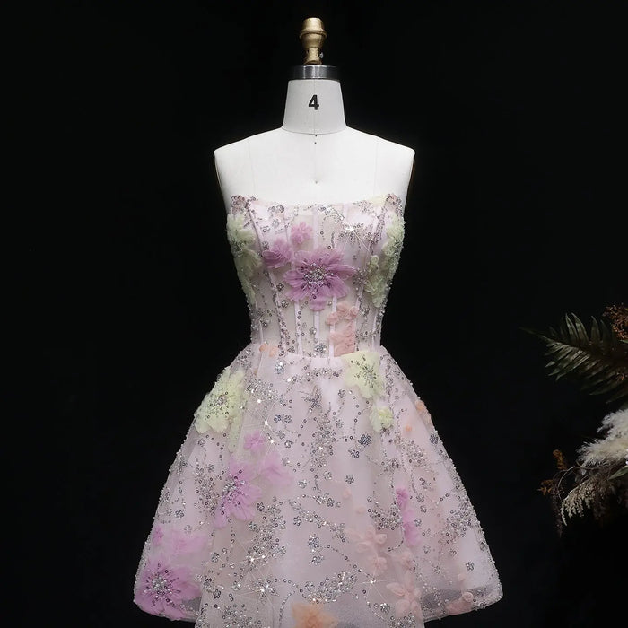Pink Strapless 3D Floral Homecoming Dress with Sparkle Tulle RM135 Sheer Fairy