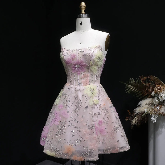 Pink Strapless 3D Floral Homecoming Dress with Sparkle Tulle RM135 Sheer Fairy