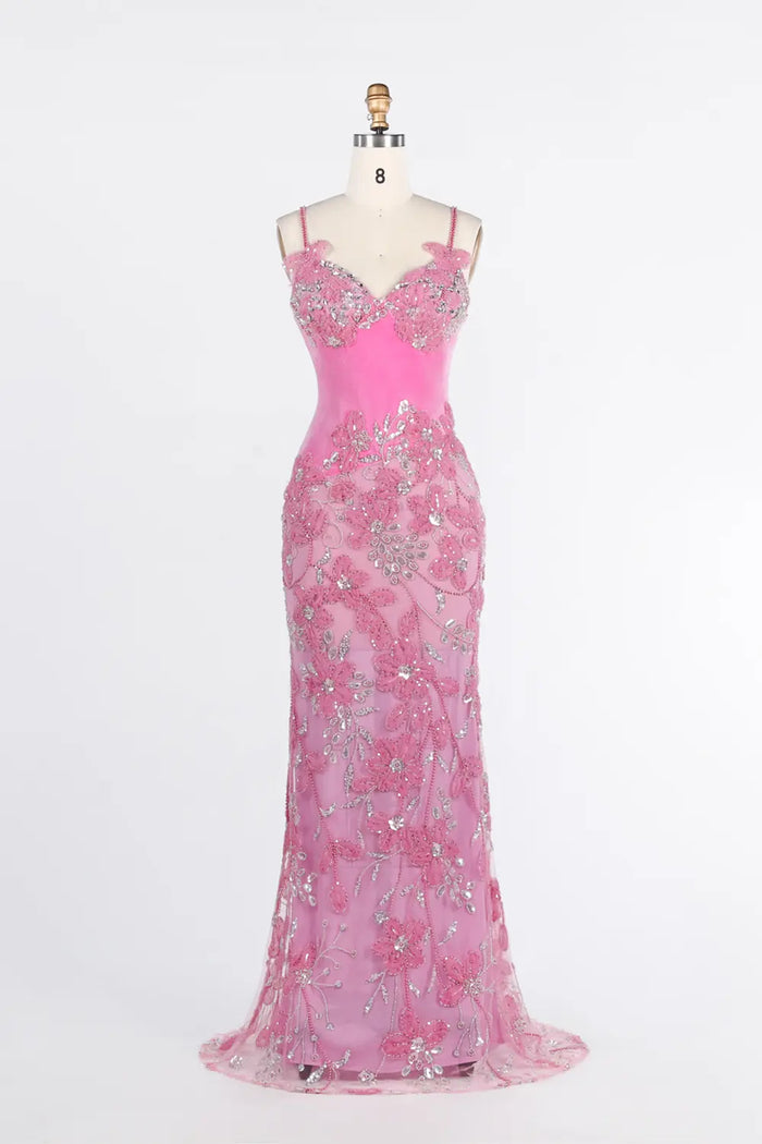 Pink Sweetheart Floral Sequin Mermaid Evening Gown ST040 Sheer Fairy