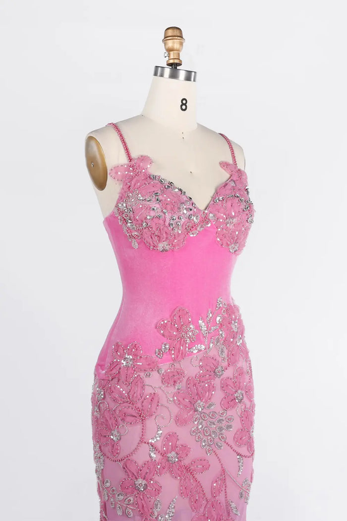 Pink Sweetheart Floral Sequin Mermaid Evening Gown ST040 Sheer Fairy